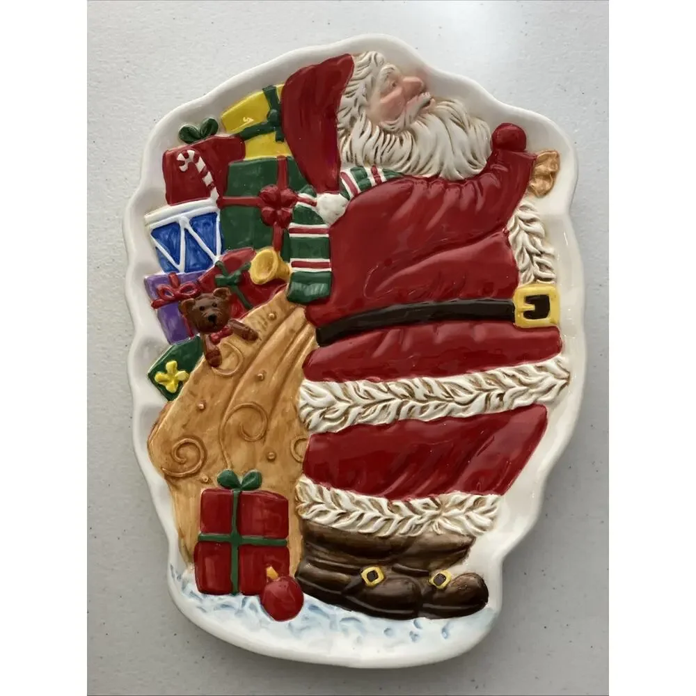 Santa Claus Ceramic Cookie‎ Candy Dish Christmas Plate Seasonal Elements NEW